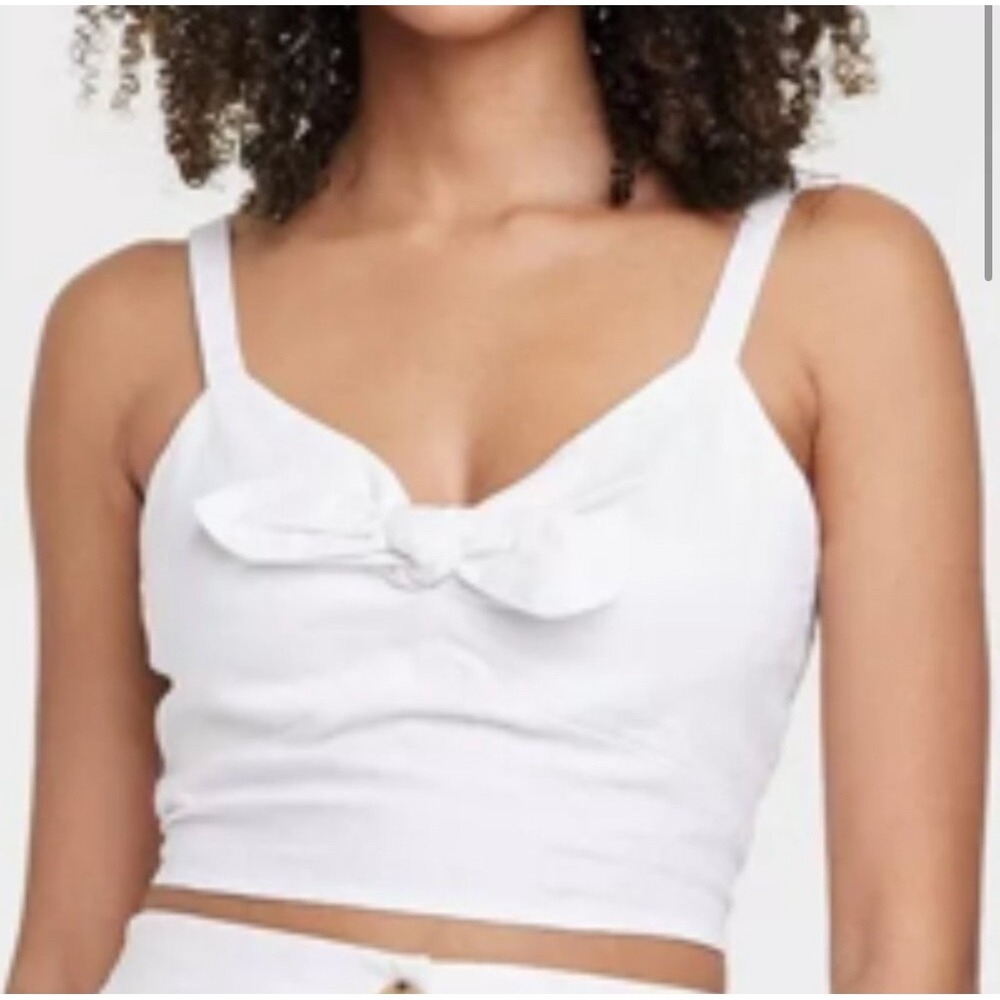 Universal‎ Thread Tie-Front Crop Top Smocked Sleeveless Casual White Linen M